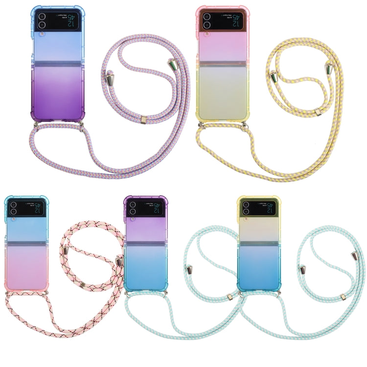 For Samsung Galaxy Z Flip3 5G Gradient Color Shockproof Phone Case with Lanyard(Gradient Pink Yellow) by buy2fix