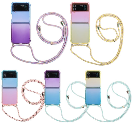 For Samsung Galaxy Z Flip3 5G Gradient Color Shockproof Phone Case with Lanyard(Gradient Pink Yellow) by buy2fix