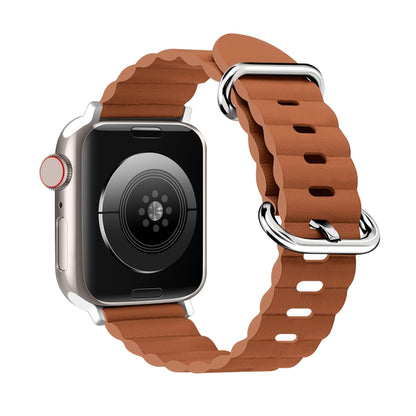 Ocean Style Leather Watch Strap For Apple Watch Ultra 49mm / Series 8&7 45mm / SE 2&6&SE&5&4 44mm / 3&2&1 42mm(Golden Brown) by buy2fix
