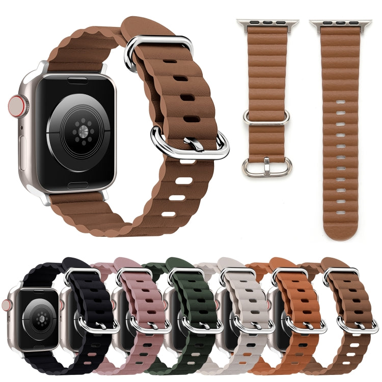 Ocean Style Leather Watch Strap For Apple Watch Ultra 49mm / Series 8&7 45mm / SE 2&6&SE&5&4 44mm / 3&2&1 42mm(Golden Brown) by buy2fix