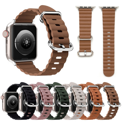 Ocean Style Leather Watch Strap For Apple Watch Ultra 49mm / Series 8&7 45mm / SE 2&6&SE&5&4 44mm / 3&2&1 42mm(Golden Brown) by buy2fix