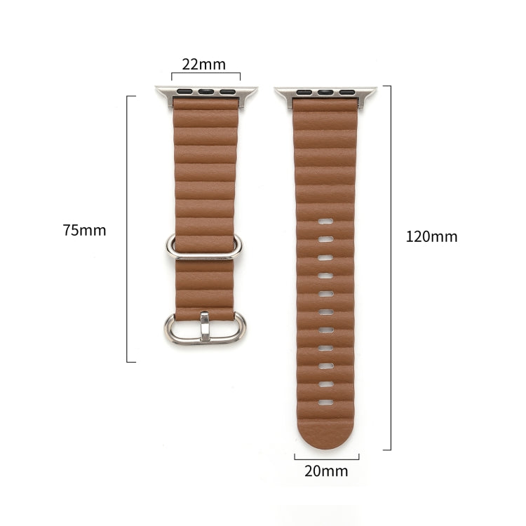 Ocean Style Leather Watch Strap For Apple Watch Ultra 49mm / Series 8&7 45mm / SE 2&6&SE&5&4 44mm / 3&2&1 42mm(Golden Brown) by buy2fix