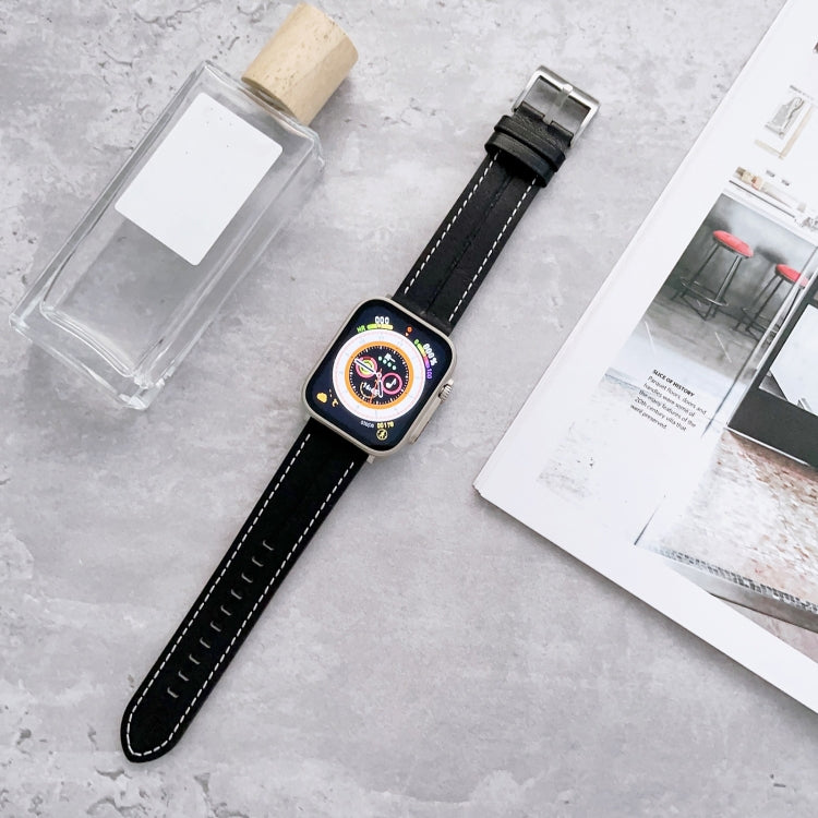 Fluted Leather Strap For Apple Watch Ultra 49mm / Series 8&7 45mm / SE 2&6&SE&5&4 44mm / 3&2&1 42mm(Black) by buy2fix
