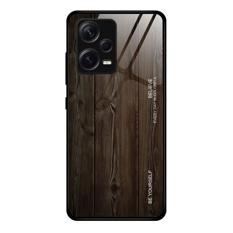 For Xiaomi Redmi Note 12 Pro+ China Wood Grain Glass TPU Phone Case(Black) by buy2fix