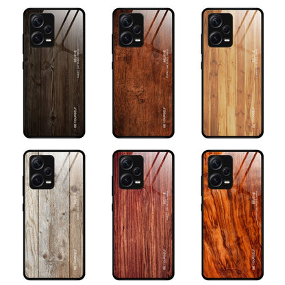 For Xiaomi Redmi Note 12 Pro+ China Wood Grain Glass TPU Phone Case(Black) by buy2fix