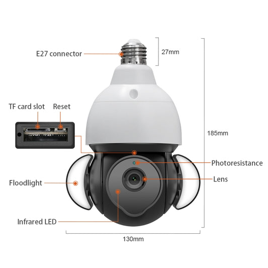 ST-426E-5MP-TY 5MP E27 Light Bulb Floodlight Camera - Light Bulb Camera by buy2fix | Online Shopping UK | buy2fix