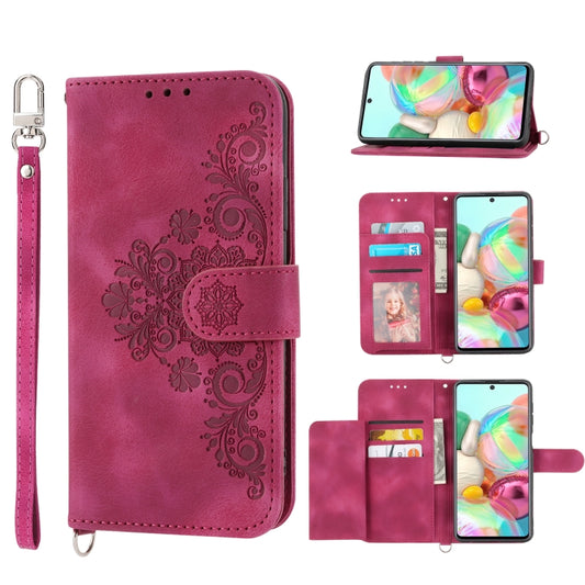 For Nothing Phone 1 Skin-feel Flowers Embossed Wallet Leather Phone Case(Wine Red) - Nothing Cases by buy2fix | Online Shopping UK | buy2fix