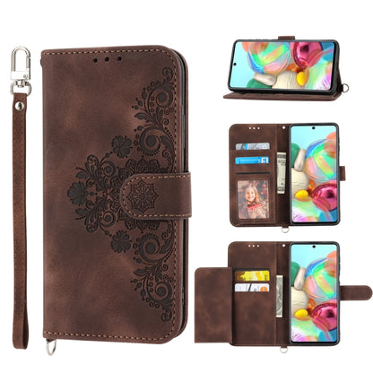 For Nothing Phone 1 Skin-feel Flowers Embossed Wallet Leather Phone Case(Brown) - Nothing Cases by buy2fix | Online Shopping UK | buy2fix