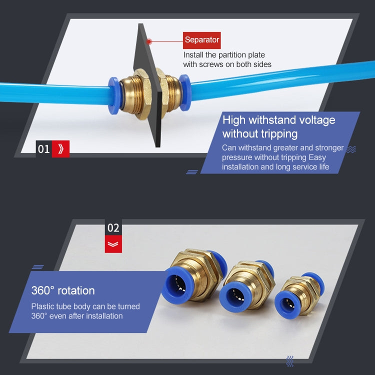 PM-8 LAIZE 2pcsPM Bulkhead Straight Pneumatic Quick Connector - Interface Series by LAIZE | Online Shopping UK | buy2fix