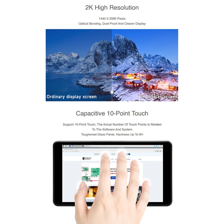 Waveshare Raspberry Pi 5.5 inch 2K Capacitive Touch LCD Display(Black) by WAVESHARE