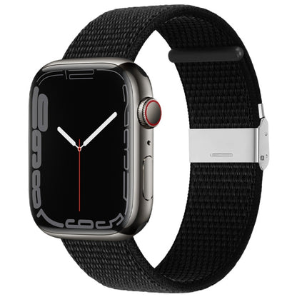 Metal Buckle Nylon Strap For Apple Watch Ultra 49mm / Series 8&7 45mm / SE 2&6&SE&5&4 44mm / 3&2&1 42mm(Black) - Watch Bands by buy2fix | Online Shopping UK | buy2fix