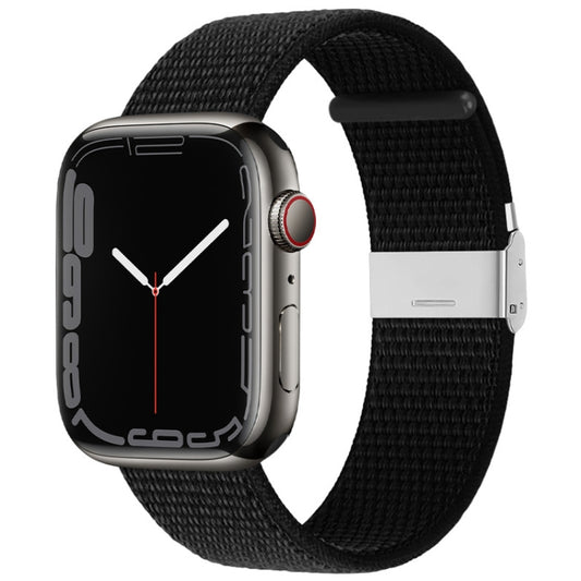 Metal Buckle Nylon Strap For Apple Watch Ultra 49mm / Series 8&7 45mm / SE 2&6&SE&5&4 44mm / 3&2&1 42mm(Black) - Watch Bands by buy2fix | Online Shopping UK | buy2fix