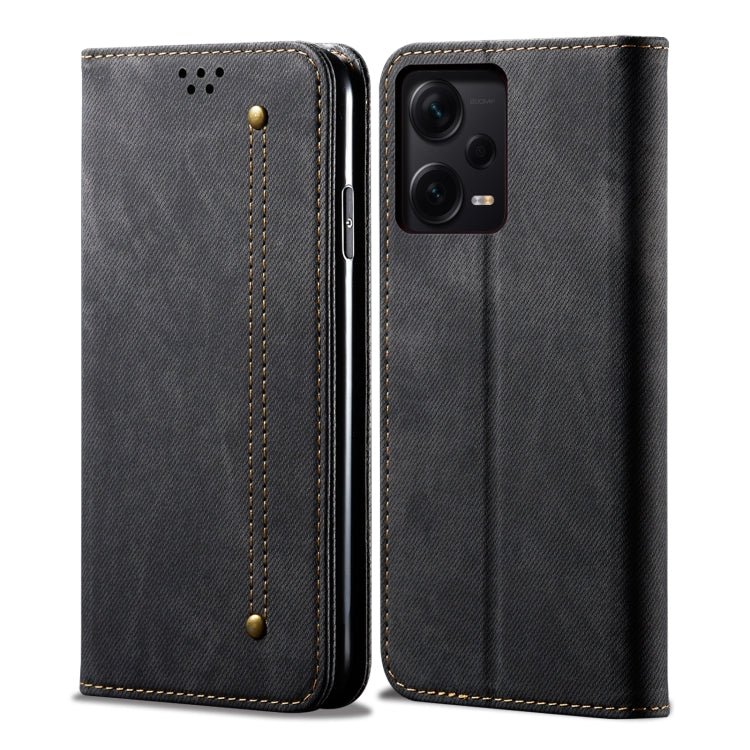 For Xiaomi Redmi Note 12 Pro+ China Denim Texture Leather Phone Case(Black) by buy2fix