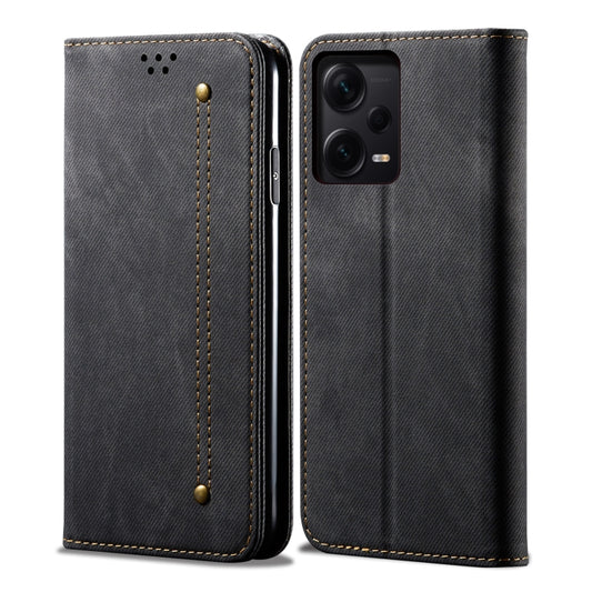 For Xiaomi Redmi Note 12 Pro+ China Denim Texture Leather Phone Case(Black) by buy2fix