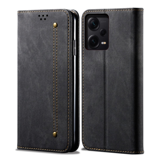 Pour Xiaomi Redmi Note 12 Pro + Étui de téléphone en cuir à texture denim de Chine (noir)