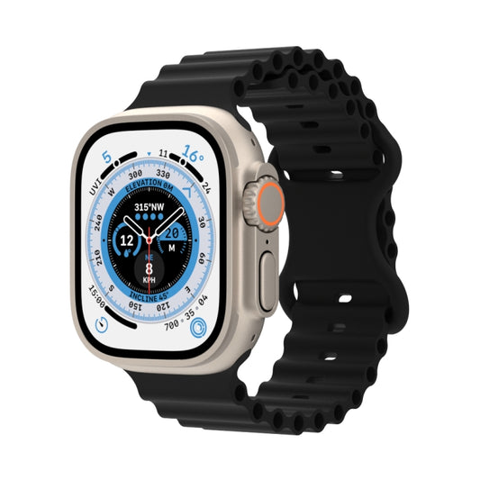 Ocean Style Silicone Watch Band For Apple Watch Ultra 49mm&Watch Ultra 2 49mm / Series 9&8&7 45mm / SE 3&SE 2&6&SE&5&4 44mm / 3&2&1 42mm(Black) - Watch Bands by buy2fix | Online Shopping UK | buy2fix