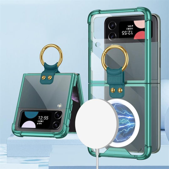 For Samsung Galaxy Z Flip4 GKK MagSafe Airbag Shockproof Phone Case with Ring Holder(Green)