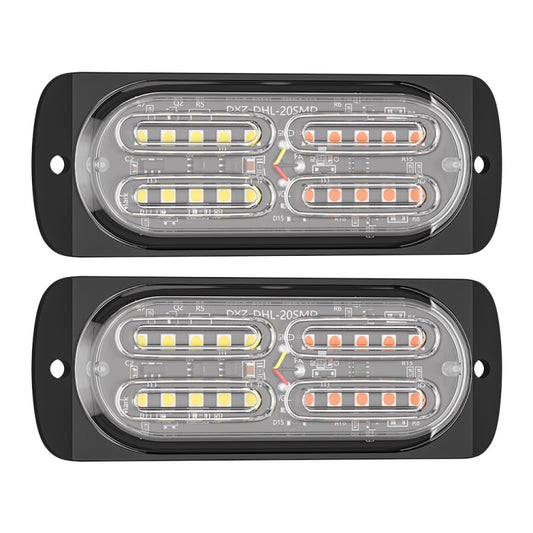 2pcs DC12-24V 3.2W Car 20LED Ultra-thin Strobe Light(White + Yellow Light) - Warning Lights by buy2fix | Online Shopping UK | buy2fix