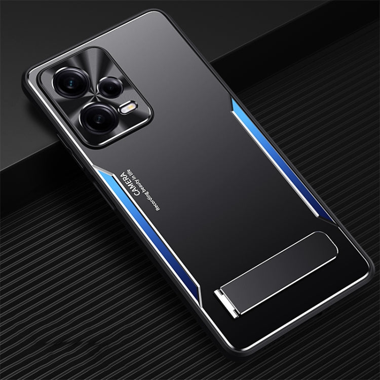 For Xiaomi Redmi Note 12 Pro+ China Blade Series TPU + Titanium Alloy Phone Case with Holder(Black Blue) by buy2fix