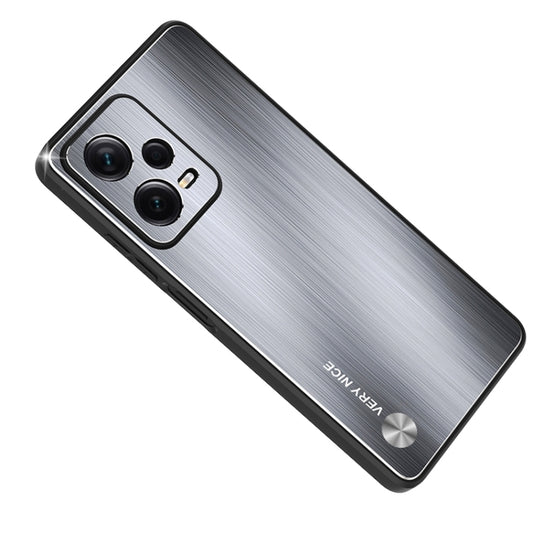 For Xiaomi Redmi Note 12 Pro 5G China Metal Brushed Texture Shockproof Phone Case(Silver) by buy2fix