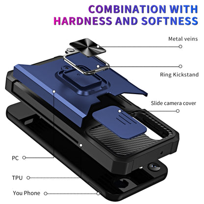 For Samsung Galaxy A14 5G Sliding Camshield Phone Case with Ring Holder & Card Slot(Blue) by buy2fix