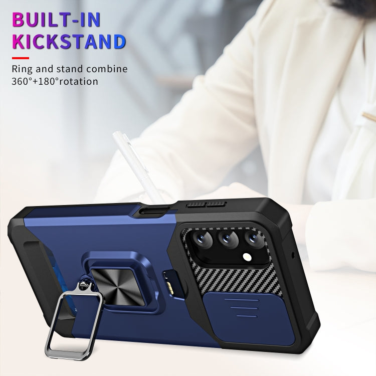 For Samsung Galaxy A14 5G Sliding Camshield Phone Case with Ring Holder & Card Slot(Blue) by buy2fix