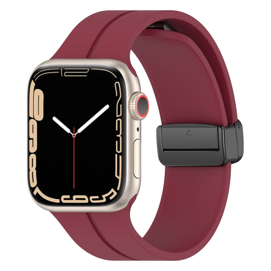 Solid Color Magnetic Buckle Silicone Watch Band For Apple Watch Series 9&8&7 41mm / SE 3&SE 2&6&SE&5&4 40mm / 3&2&1 38mm(Wine Red) by buy2fix