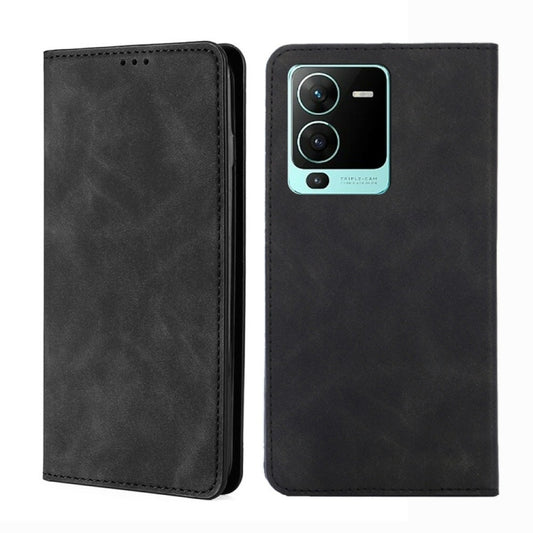 For vivo V25 Pro 5G Skin Feel Magnetic Horizontal Flip Leather Phone Case(Black) - vivo Cases by buy2fix | Online Shopping UK | buy2fix