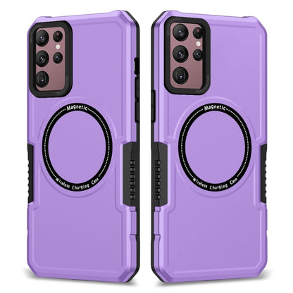 For Samsung Galaxy S22 Ultra 5G MagSafe Shockproof Armor Phone Case(Purple) by buy2fix