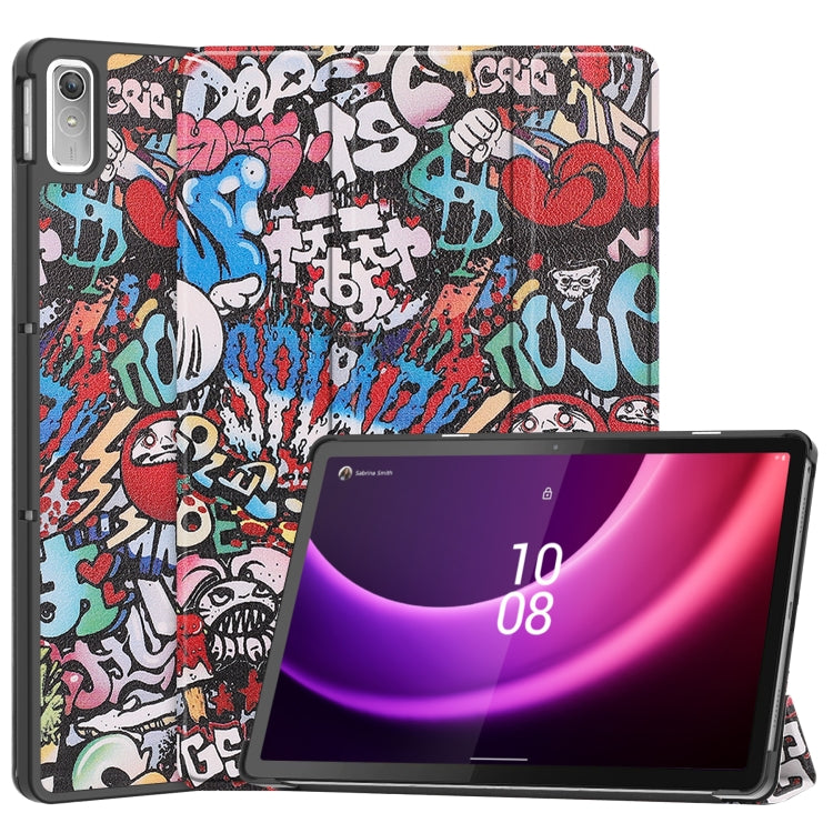 For Lenovo Tab P11 Gen 2 Custer Painted 3-Fold Holder Leather Smart Tablet Case(Graffiti) - Lenovo by buy2fix | Online Shopping UK | buy2fix