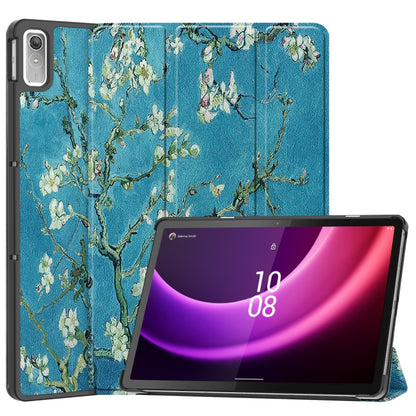 For Lenovo Tab P11 Gen 2 Custer Painted 3-Fold Holder Leather Smart Tablet Case(Apricot Blossom) - Lenovo by buy2fix | Online Shopping UK | buy2fix