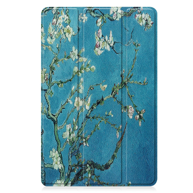 For Lenovo Tab P11 Gen 2 Custer Painted 3-Fold Holder Leather Smart Tablet Case(Apricot Blossom) - Lenovo by buy2fix | Online Shopping UK | buy2fix