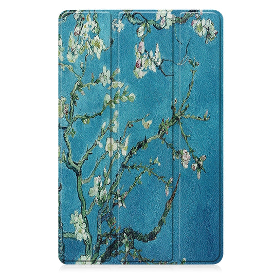 For Lenovo Tab P11 Gen 2 Custer Painted 3-Fold Holder Leather Smart Tablet Case(Apricot Blossom) - Lenovo by buy2fix | Online Shopping UK | buy2fix