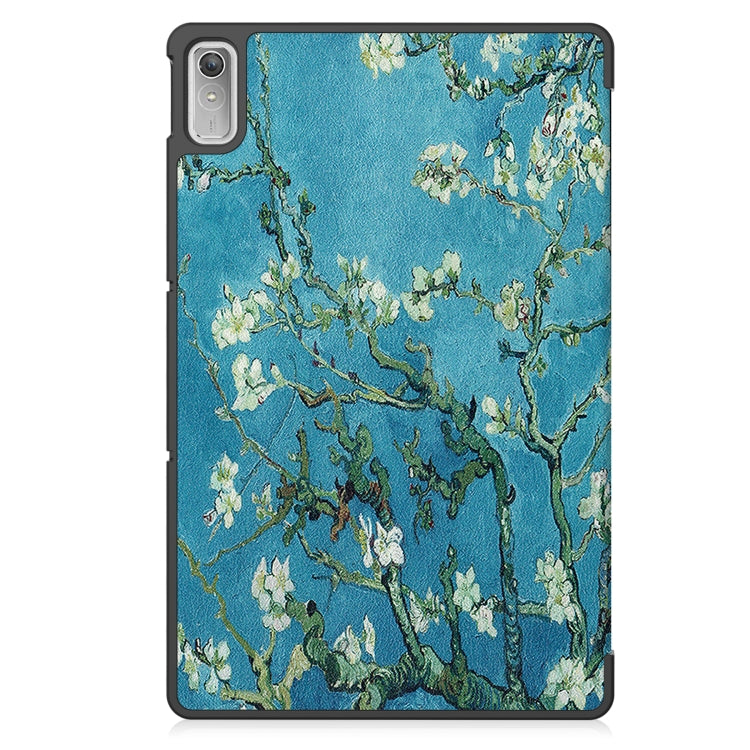 For Lenovo Tab P11 Gen 2 Custer Painted 3-Fold Holder Leather Smart Tablet Case(Apricot Blossom) - Lenovo by buy2fix | Online Shopping UK | buy2fix
