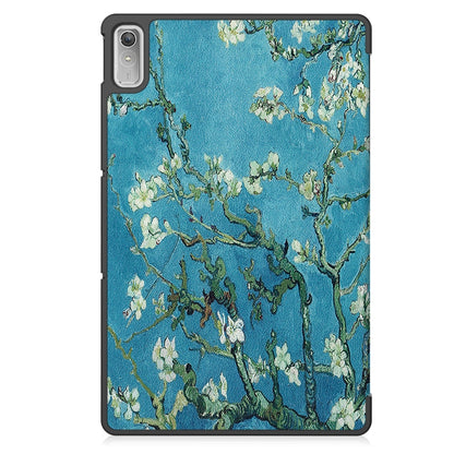 For Lenovo Tab P11 Gen 2 Custer Painted 3-Fold Holder Leather Smart Tablet Case(Apricot Blossom) - Lenovo by buy2fix | Online Shopping UK | buy2fix