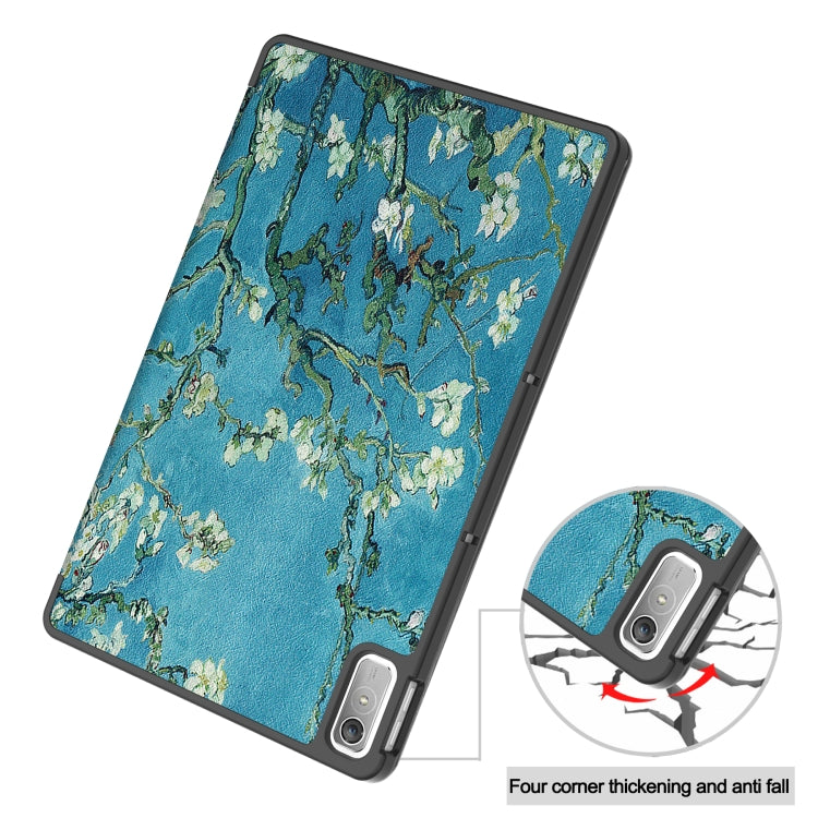 For Lenovo Tab P11 Gen 2 Custer Painted 3-Fold Holder Leather Smart Tablet Case(Apricot Blossom) - Lenovo by buy2fix | Online Shopping UK | buy2fix