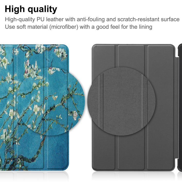 For Lenovo Tab P11 Gen 2 Custer Painted 3-Fold Holder Leather Smart Tablet Case(Apricot Blossom) - Lenovo by buy2fix | Online Shopping UK | buy2fix
