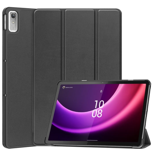 For Lenovo Tab P11 Gen 2 Custer Pure Color 3-Fold Holder Leather Smart Tablet Case(Black) - Lenovo by buy2fix | Online Shopping UK | buy2fix