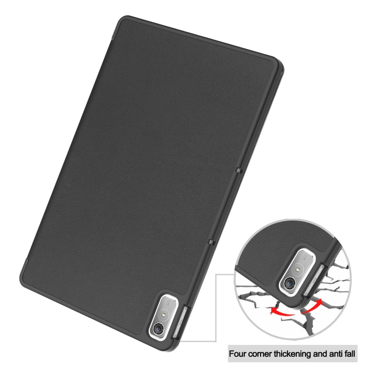 For Lenovo Tab P11 Gen 2 Custer Pure Color 3-Fold Holder Leather Smart Tablet Case(Black) - Lenovo by buy2fix | Online Shopping UK | buy2fix