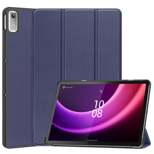 For Lenovo Tab P11 Gen 2 Custer Pure Color 3-Fold Holder Leather Smart Tablet Case(Dark Blue) - Lenovo by buy2fix | Online Shopping UK | buy2fix