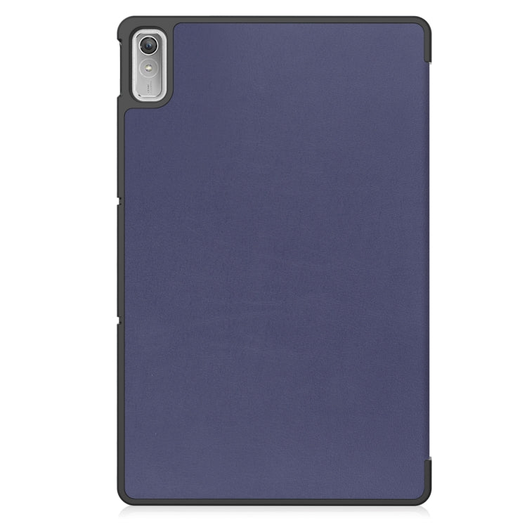 For Lenovo Tab P11 Gen 2 Custer Pure Color 3-Fold Holder Leather Smart Tablet Case(Dark Blue) - Lenovo by buy2fix | Online Shopping UK | buy2fix