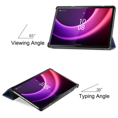 For Lenovo Tab P11 Gen 2 Custer Pure Color 3-Fold Holder Leather Smart Tablet Case(Dark Blue) - Lenovo by buy2fix | Online Shopping UK | buy2fix