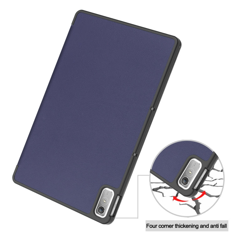 For Lenovo Tab P11 Gen 2 Custer Pure Color 3-Fold Holder Leather Smart Tablet Case(Dark Blue) - Lenovo by buy2fix | Online Shopping UK | buy2fix