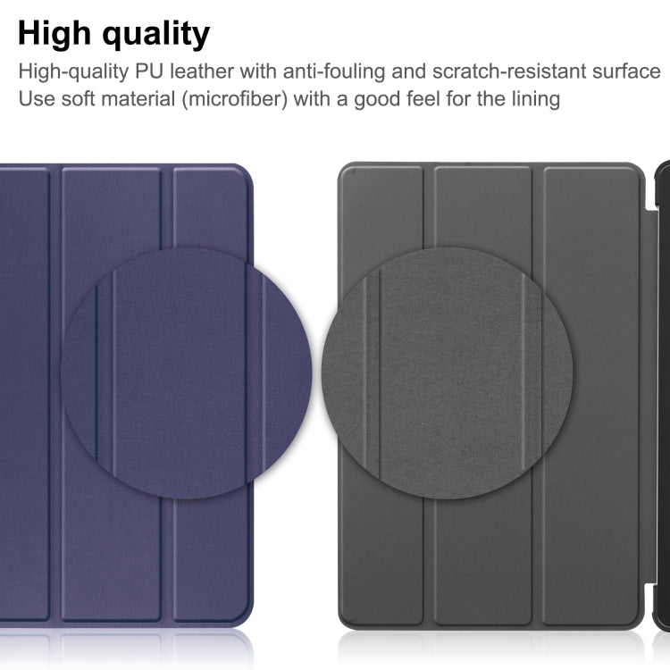 For Lenovo Tab P11 Gen 2 Custer Pure Color 3-Fold Holder Leather Smart Tablet Case(Dark Blue) - Lenovo by buy2fix | Online Shopping UK | buy2fix