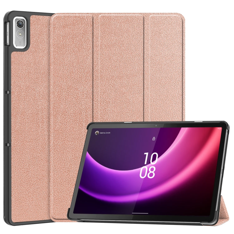 For Lenovo Tab P11 Gen 2 Custer Pure Color 3-Fold Holder Leather Smart Tablet Case(Rose Gold) - Lenovo by buy2fix | Online Shopping UK | buy2fix