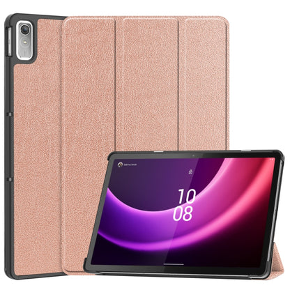 For Lenovo Tab P11 Gen 2 Custer Pure Color 3-Fold Holder Leather Smart Tablet Case(Rose Gold) - Lenovo by buy2fix | Online Shopping UK | buy2fix