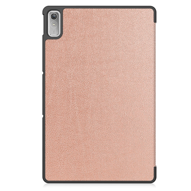 For Lenovo Tab P11 Gen 2 Custer Pure Color 3-Fold Holder Leather Smart Tablet Case(Rose Gold) - Lenovo by buy2fix | Online Shopping UK | buy2fix