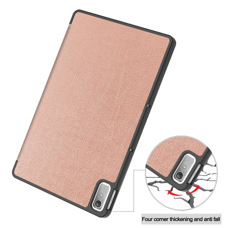 For Lenovo Tab P11 Gen 2 Custer Pure Color 3-Fold Holder Leather Smart Tablet Case(Rose Gold) - Lenovo by buy2fix | Online Shopping UK | buy2fix