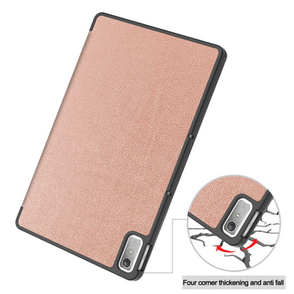 For Lenovo Tab P11 Gen 2 Custer Pure Color 3-Fold Holder Leather Smart Tablet Case(Rose Gold) - Lenovo by buy2fix | Online Shopping UK | buy2fix