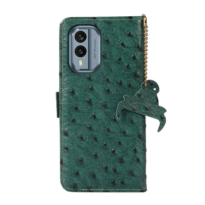 For Nokia X30 5G Ostrich Pattern Genuine Leather RFID Phone Case(Green) - Nokia Cases by buy2fix | Online Shopping UK | buy2fix